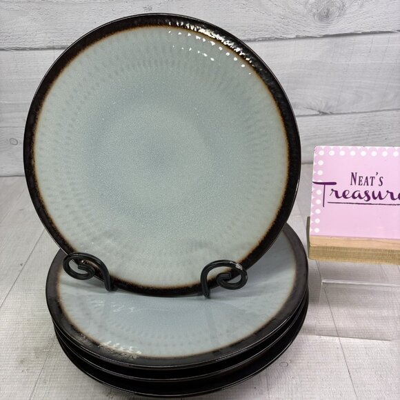 Food Network ANGELICA Light Blue Bronze Metallic Stoneware Dinner Plates Set 4 - Picture 1 of 16